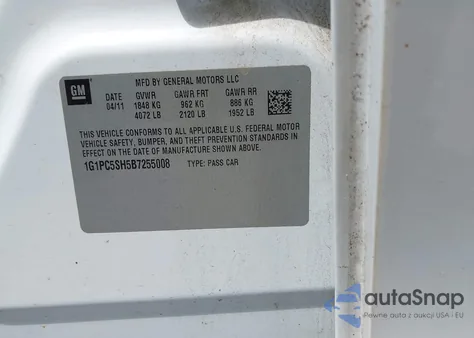 2011 Chevrolet Cruze Ls z USA, uszkodzony, nr VIN 1G1PC5SH5B7255008